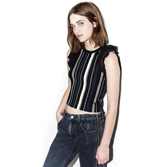 3.1 Phillip Lim Striped Ruffle Sleeve Sport Tank L - Picture 1 of 8
